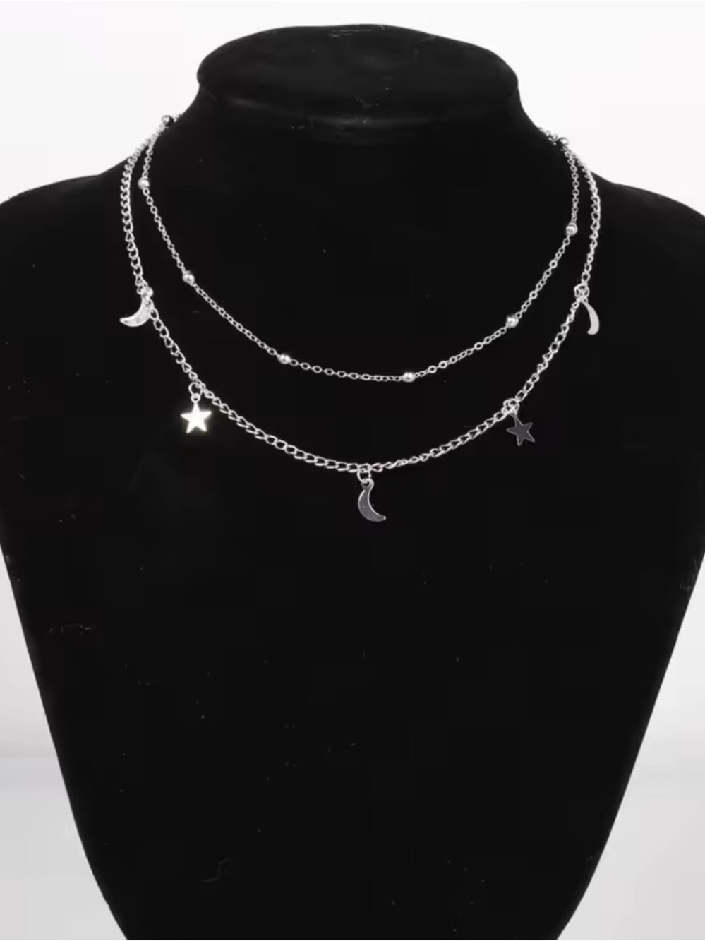 NEW Boho Silver Star and Moon Layered Necklace